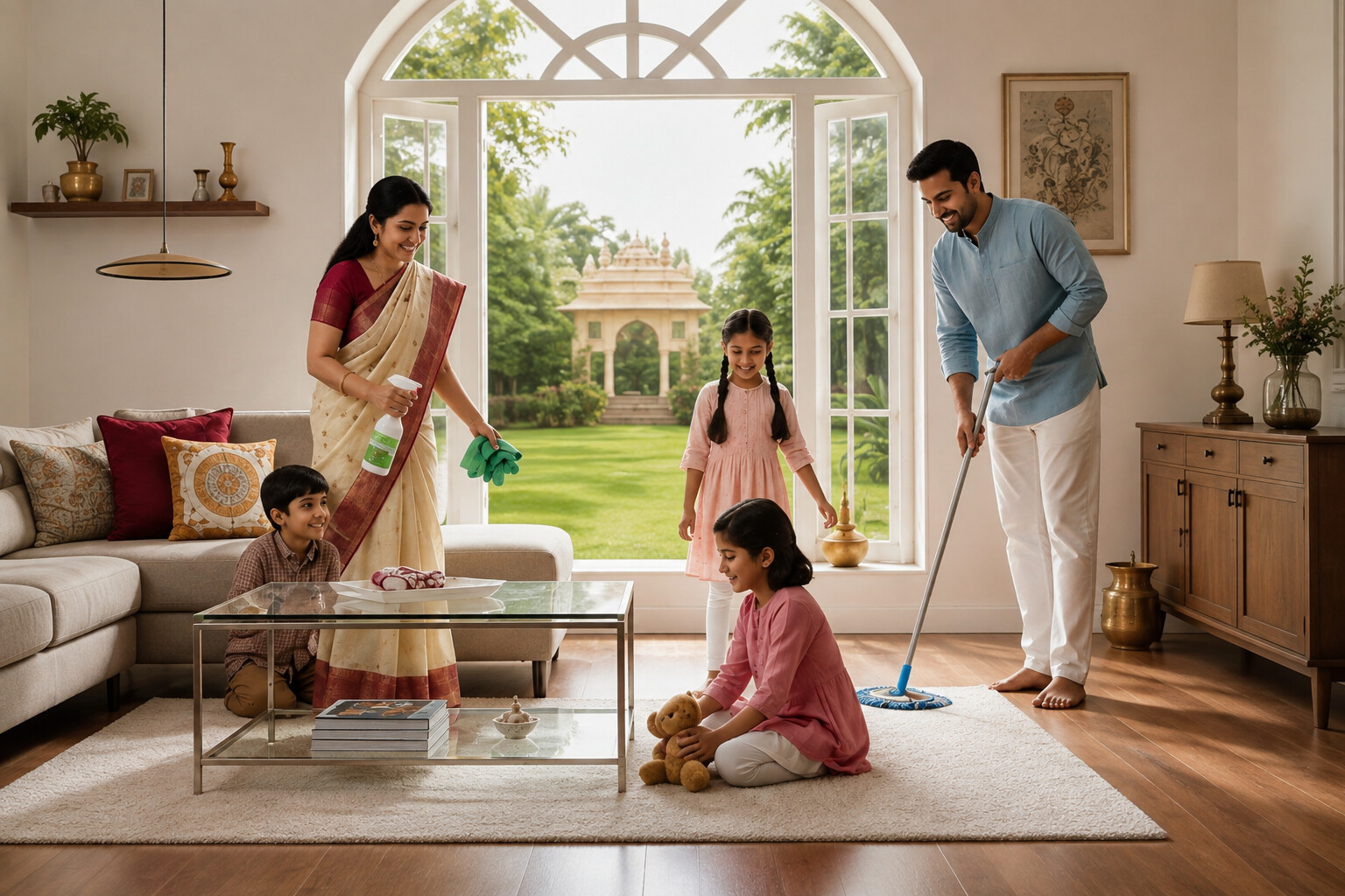 A family cleaning their home together with GO EASY products
